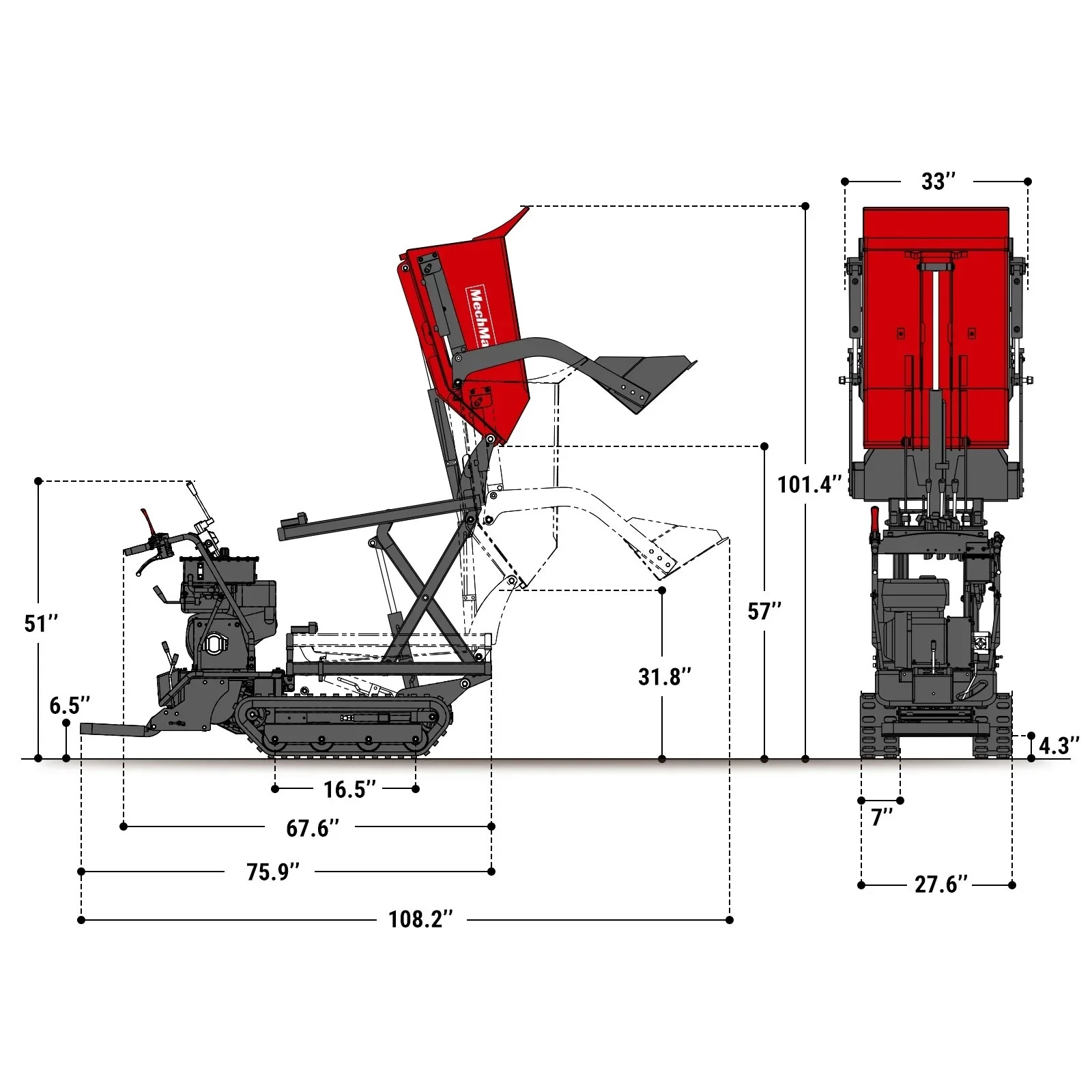MechMaxx 1100Lbs Capacity Barrow 302cc 10HP E-Start Gas Tracked Dumper, D50HTFL