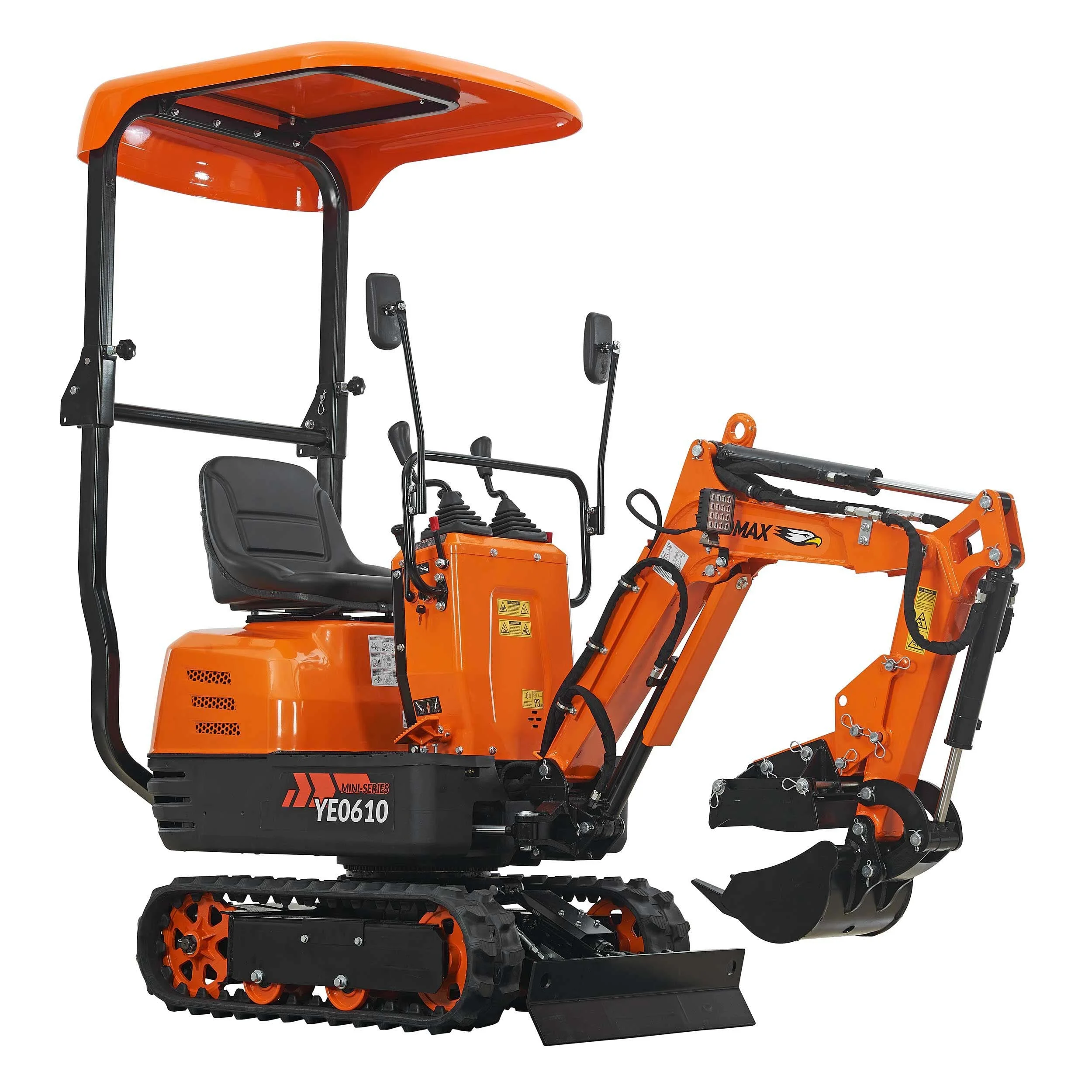 Mini Excavator with canopy, Claw, Grading Bucket & Rake, 306cc EPA compliant engine, suitable for construction work, farm&landscaping, utility installations