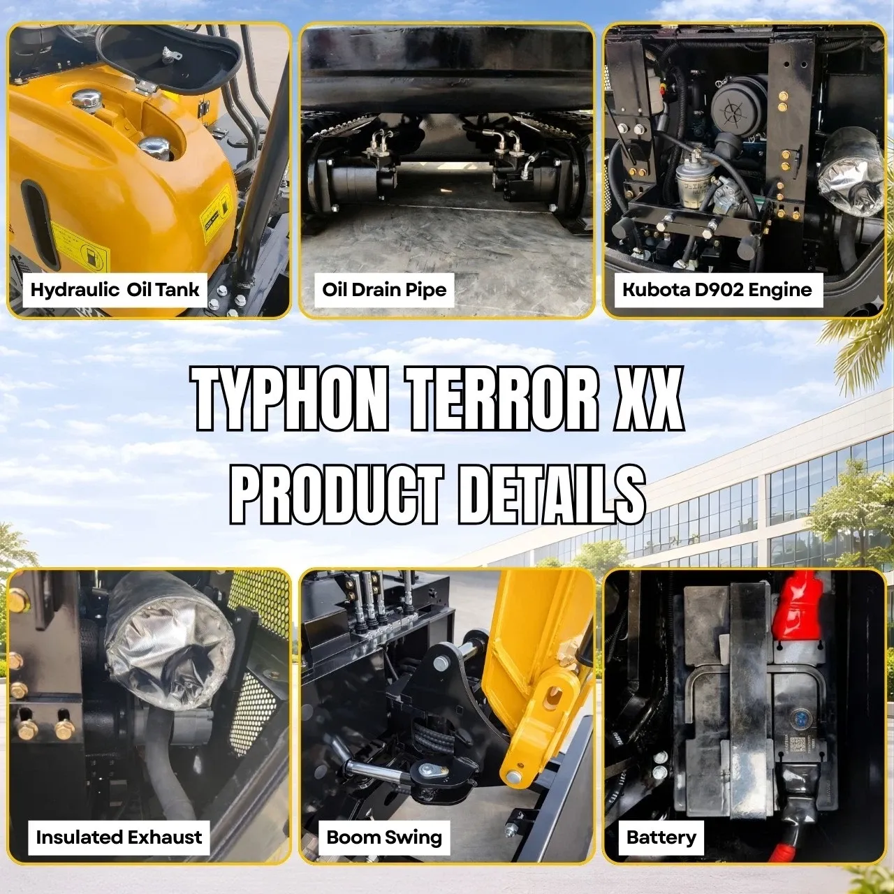TYPHON TERROR XX 4000lb Mini Excavator 12 Attachments Kubota D902 Diesel Engine