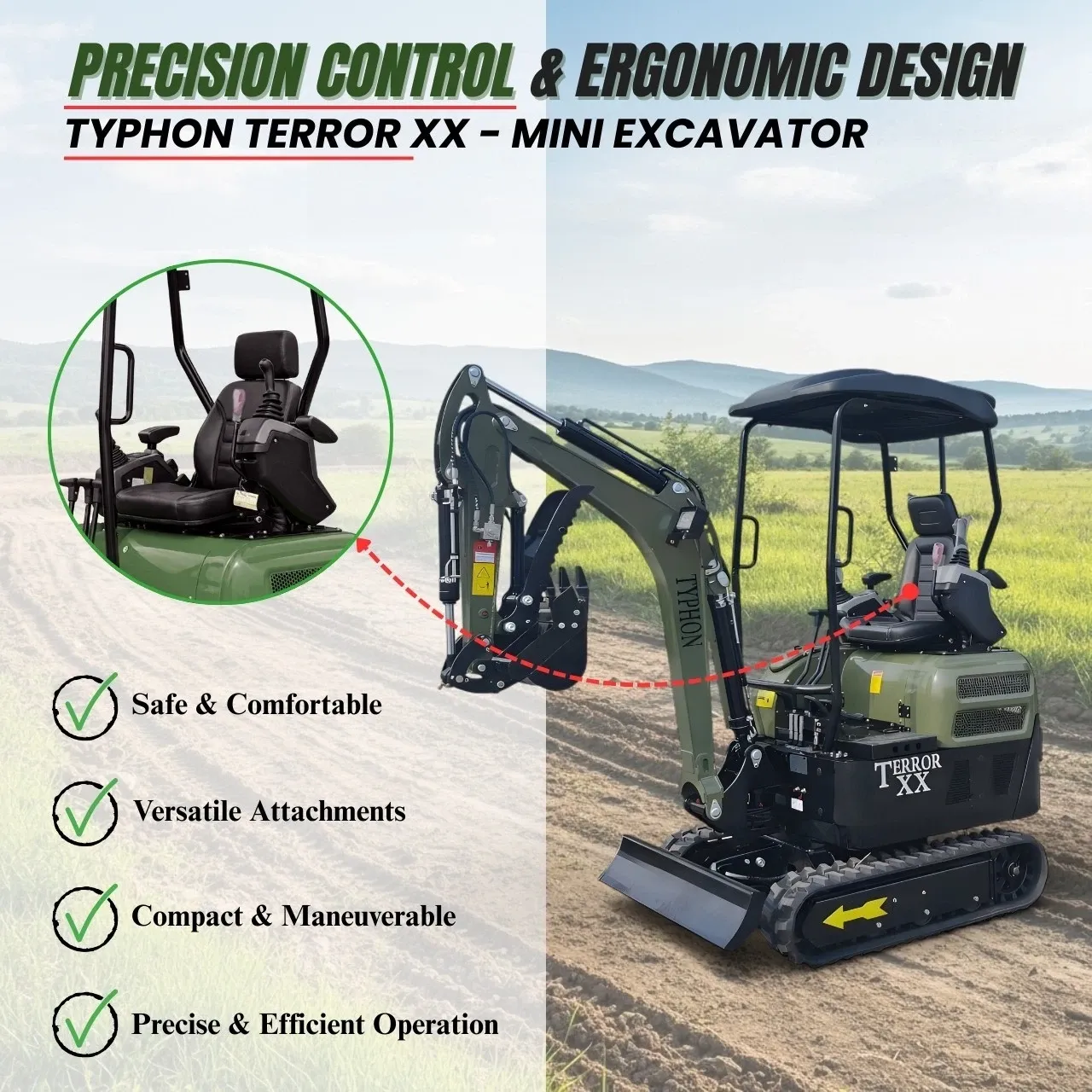 New TYPHON TERROR XX 4000lb Mini Excavator SideSwing Kuobta D902 12 Attachments