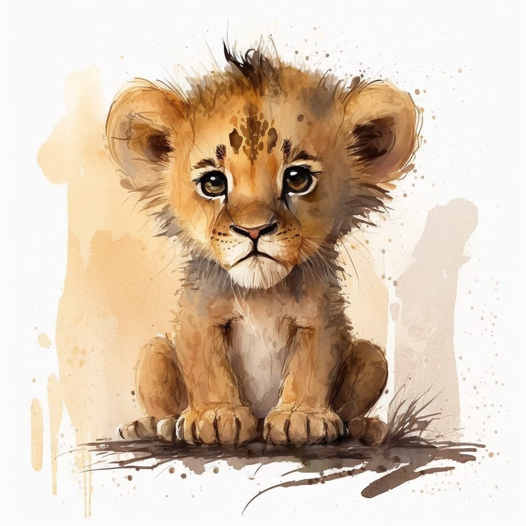 Douceur du bébé lion en aquarelle