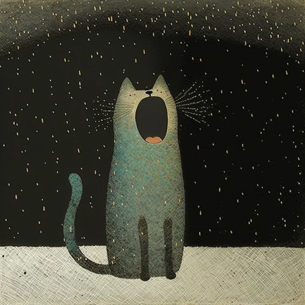 Chat rêveur sous neige magique