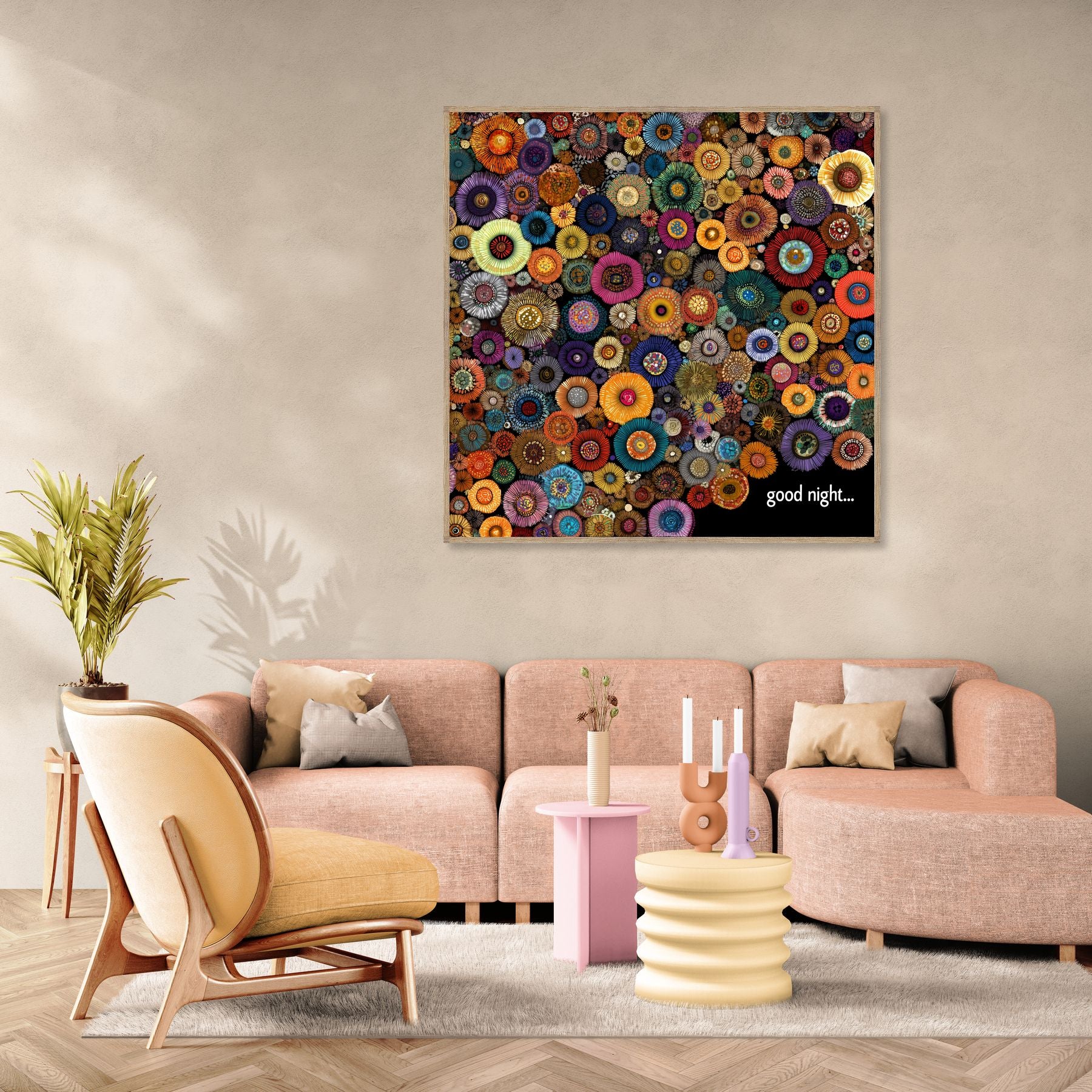 Tableau mural éclatant avec cercles colorés pour un espace vivant