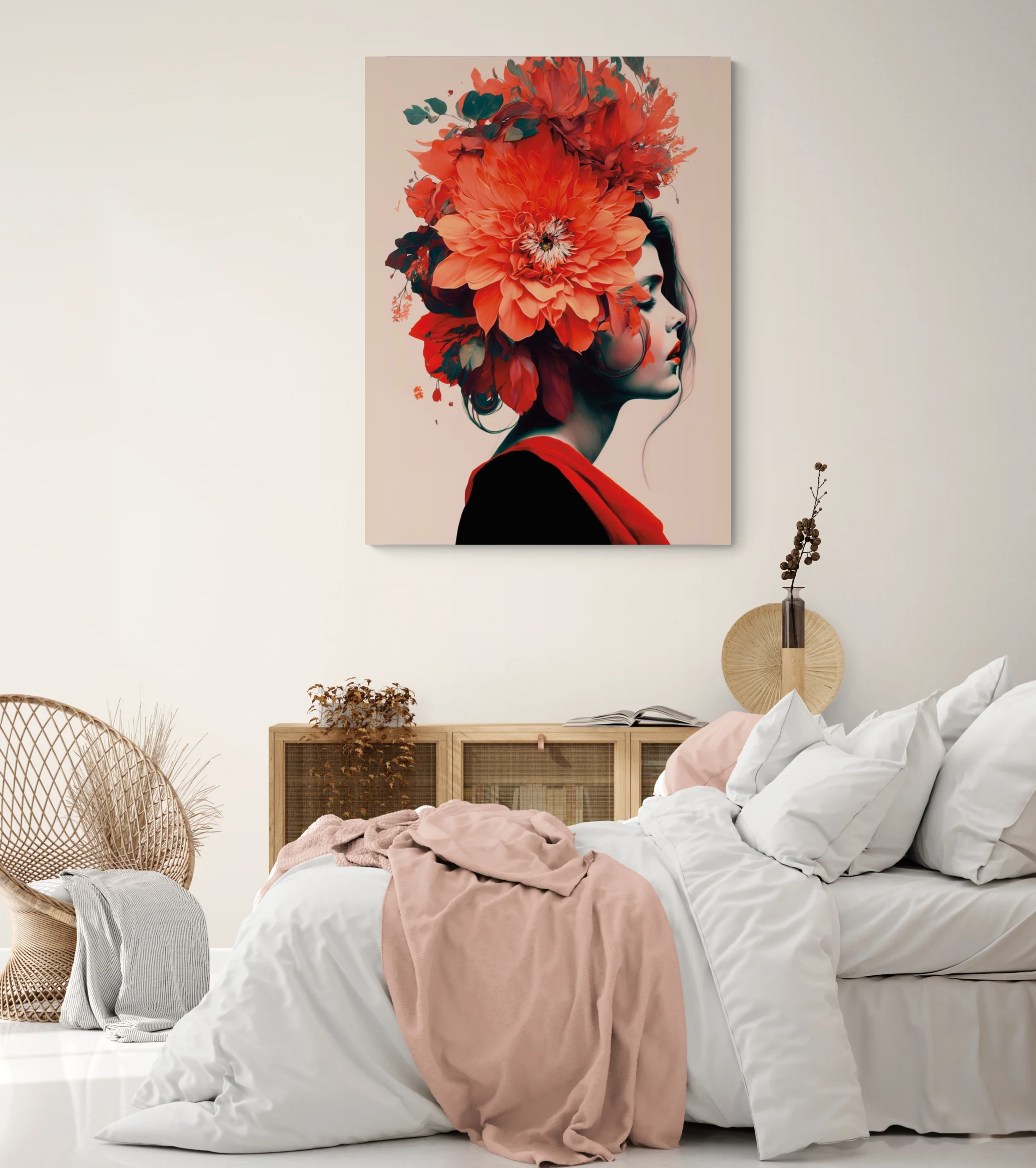 Femme fleurs et charme provocant