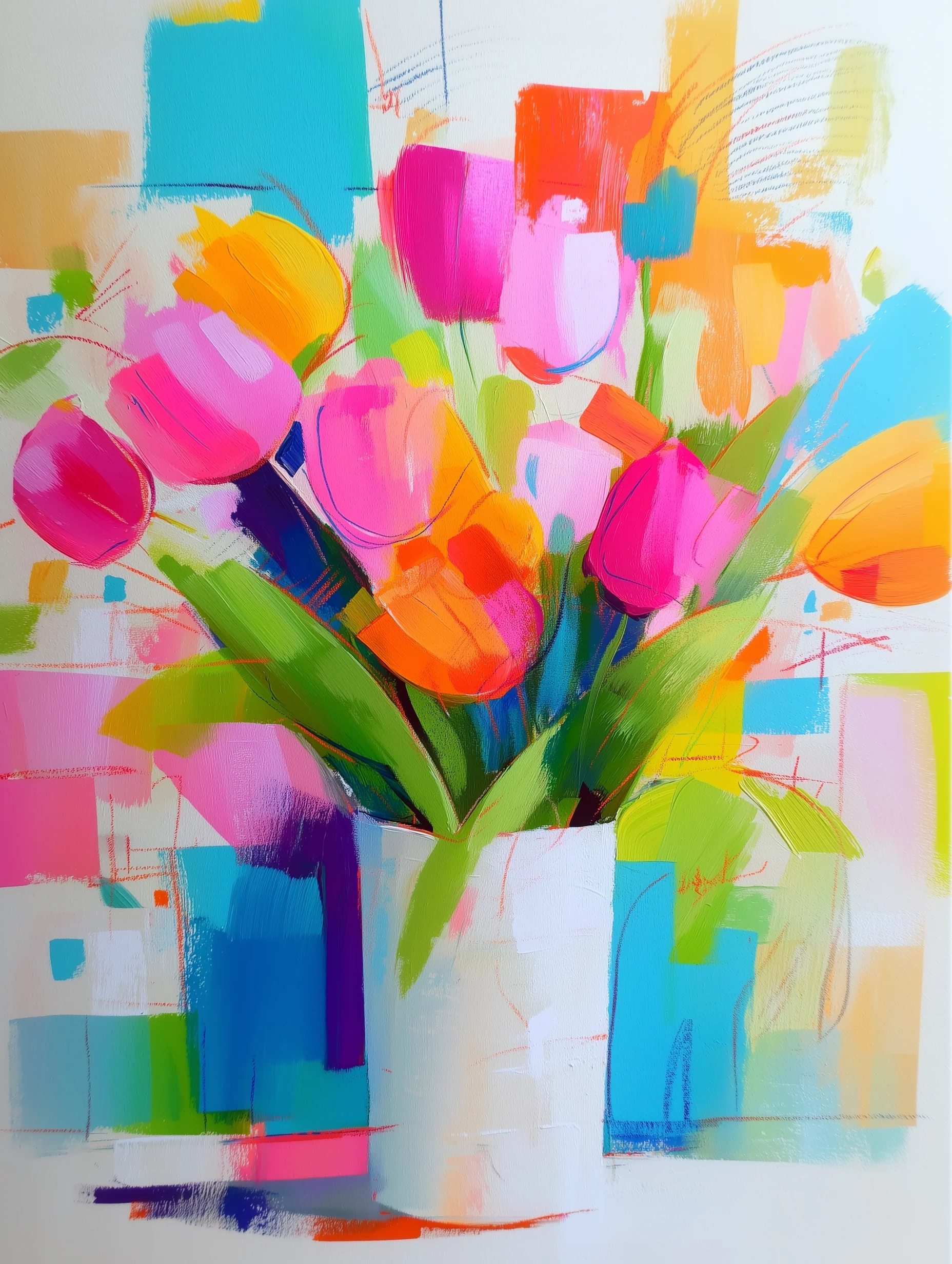 Tableau déco tulipes multicolores