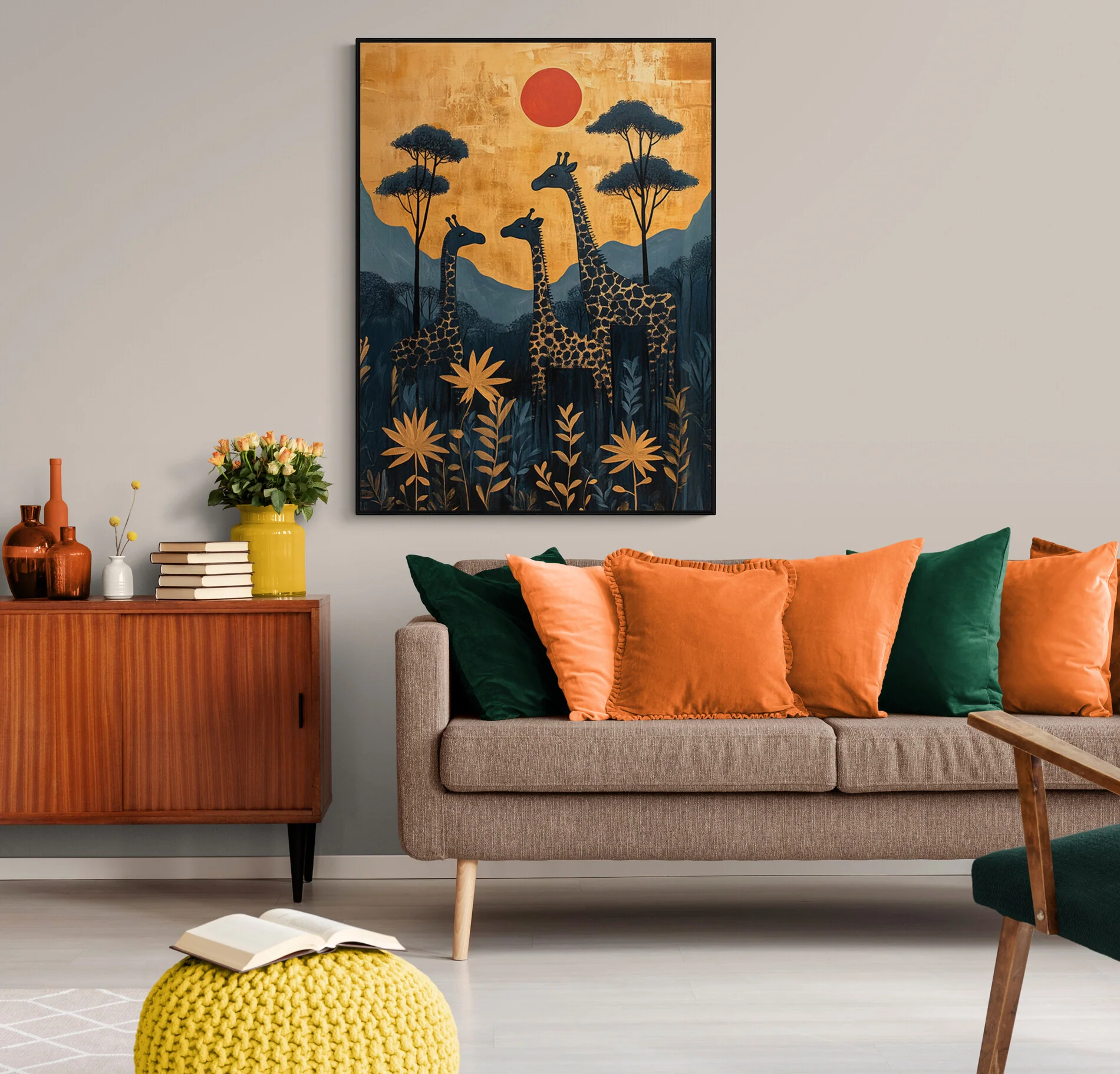 Tableau Girafes au Coucher de Soleil