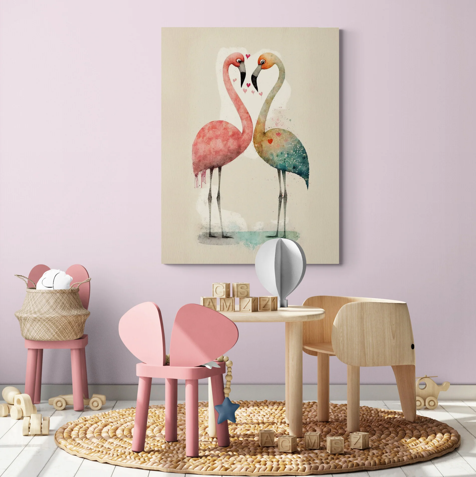 Flamants roses en amour