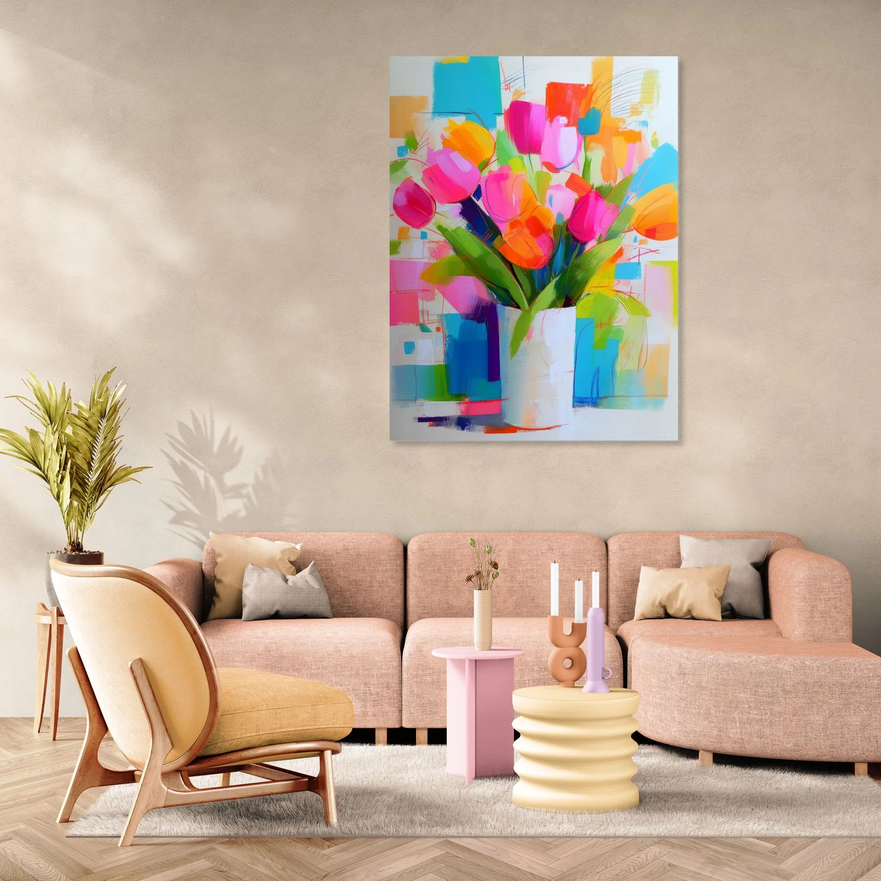 Tableau déco tulipes multicolores