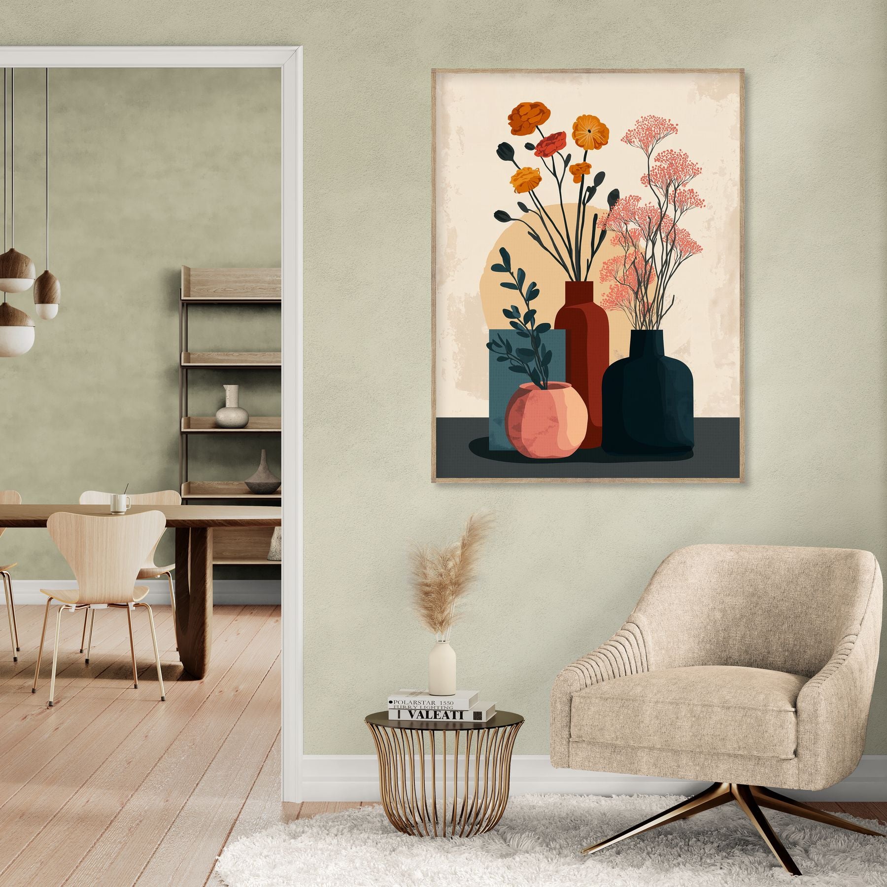 Vases stylisés contemporains sur fond minimaliste