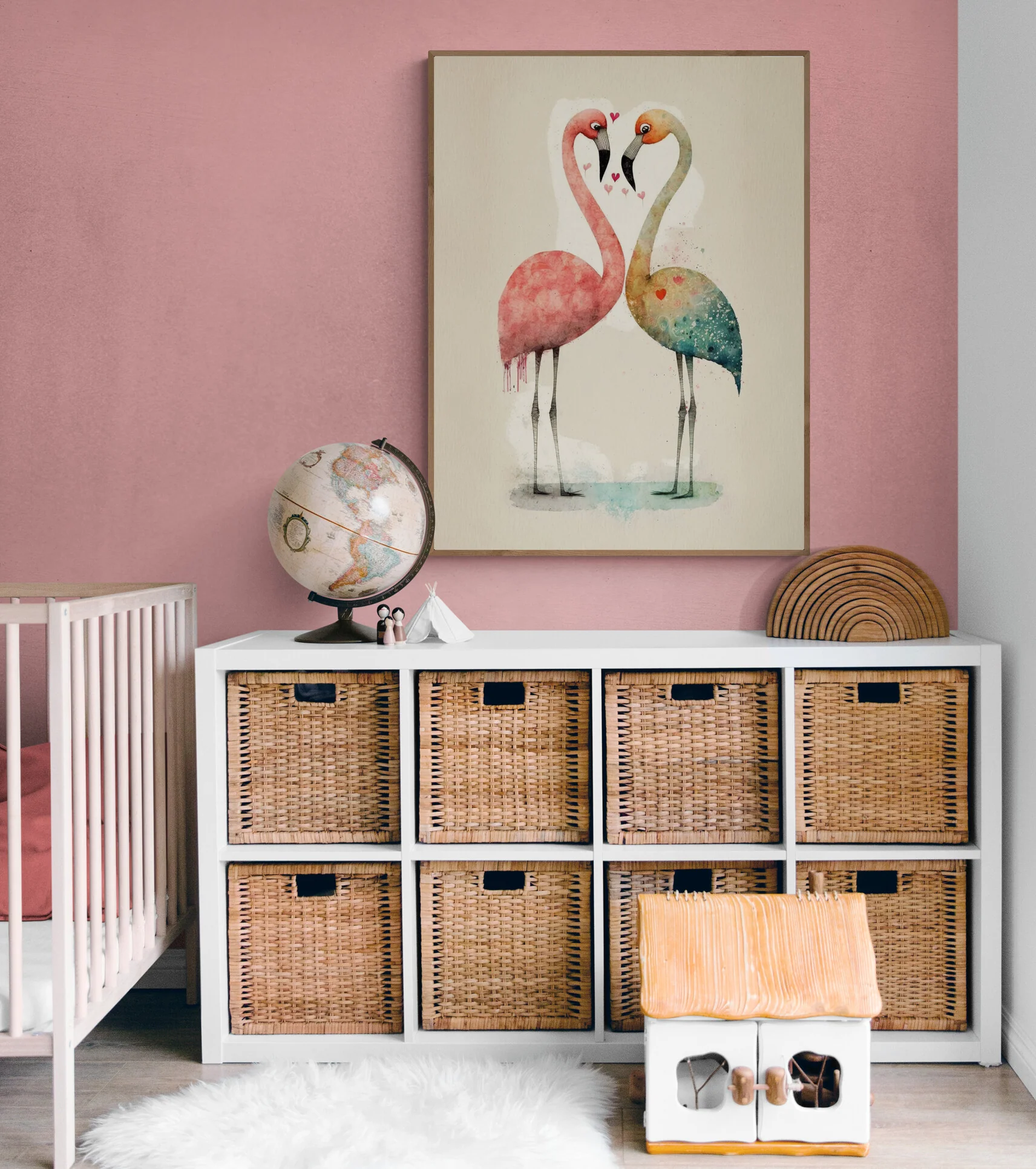 Flamants roses en amour