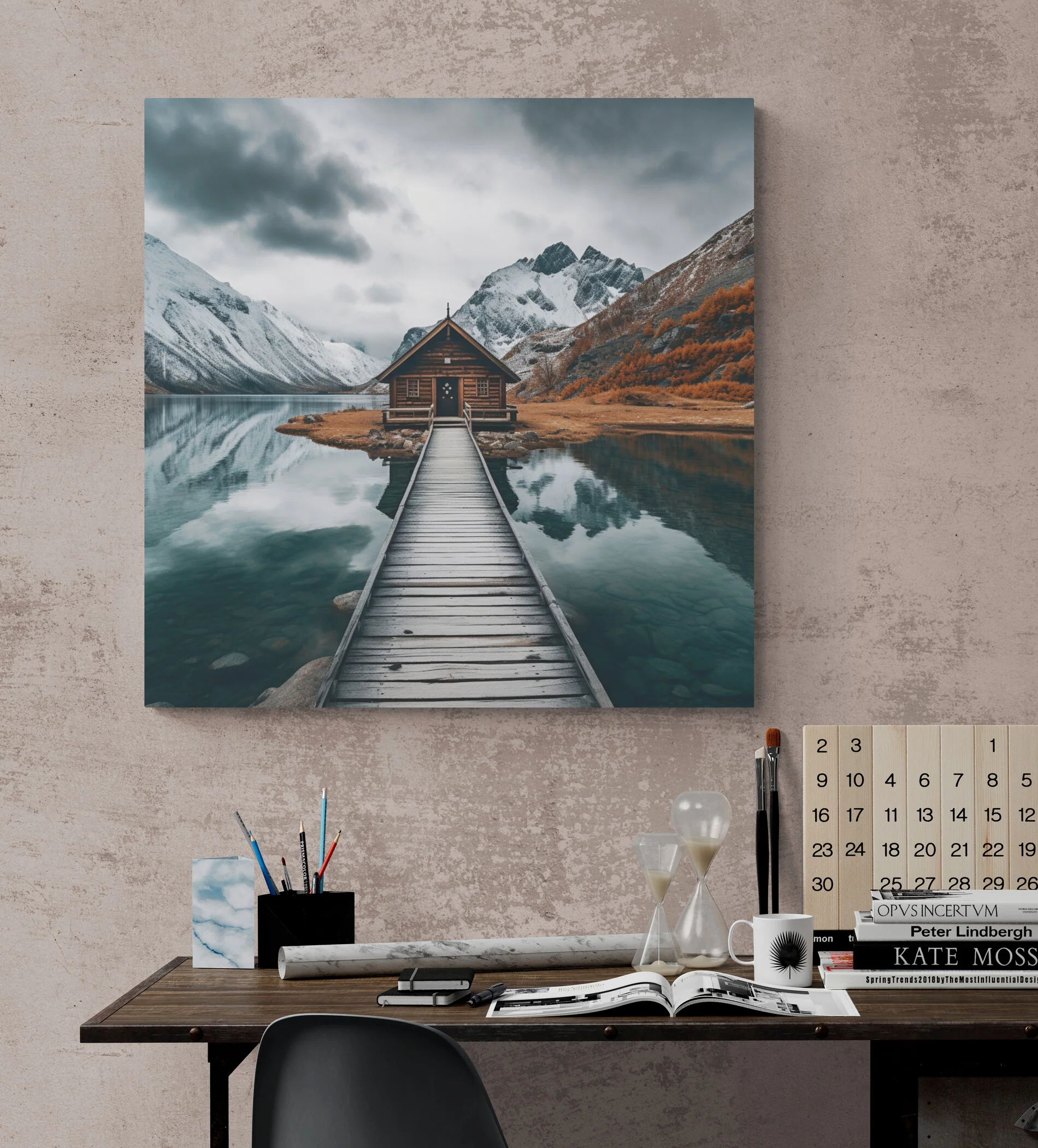 Tableau Chalet au Bord du Lac