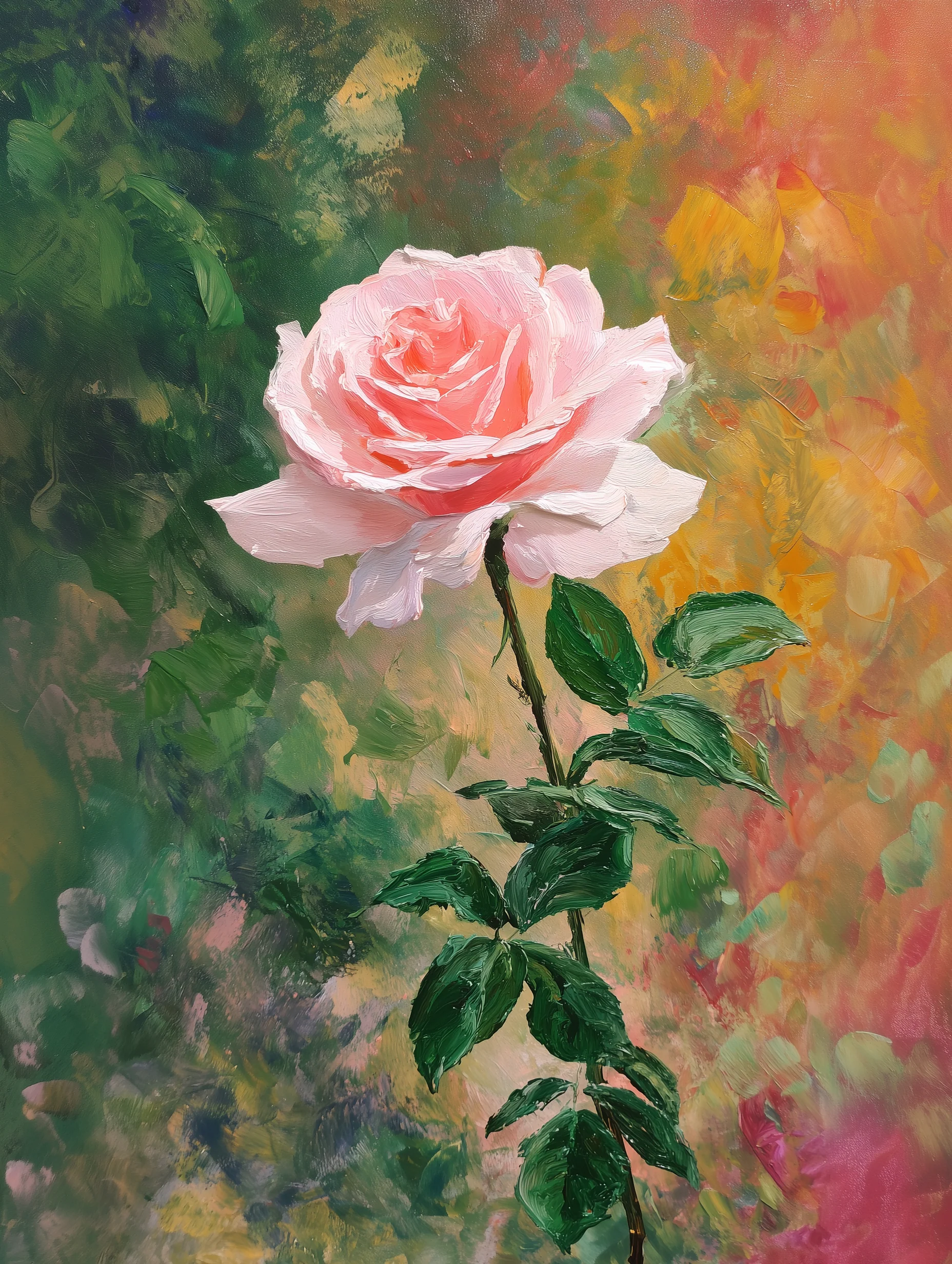 Tableau mural rose rose à l’huile