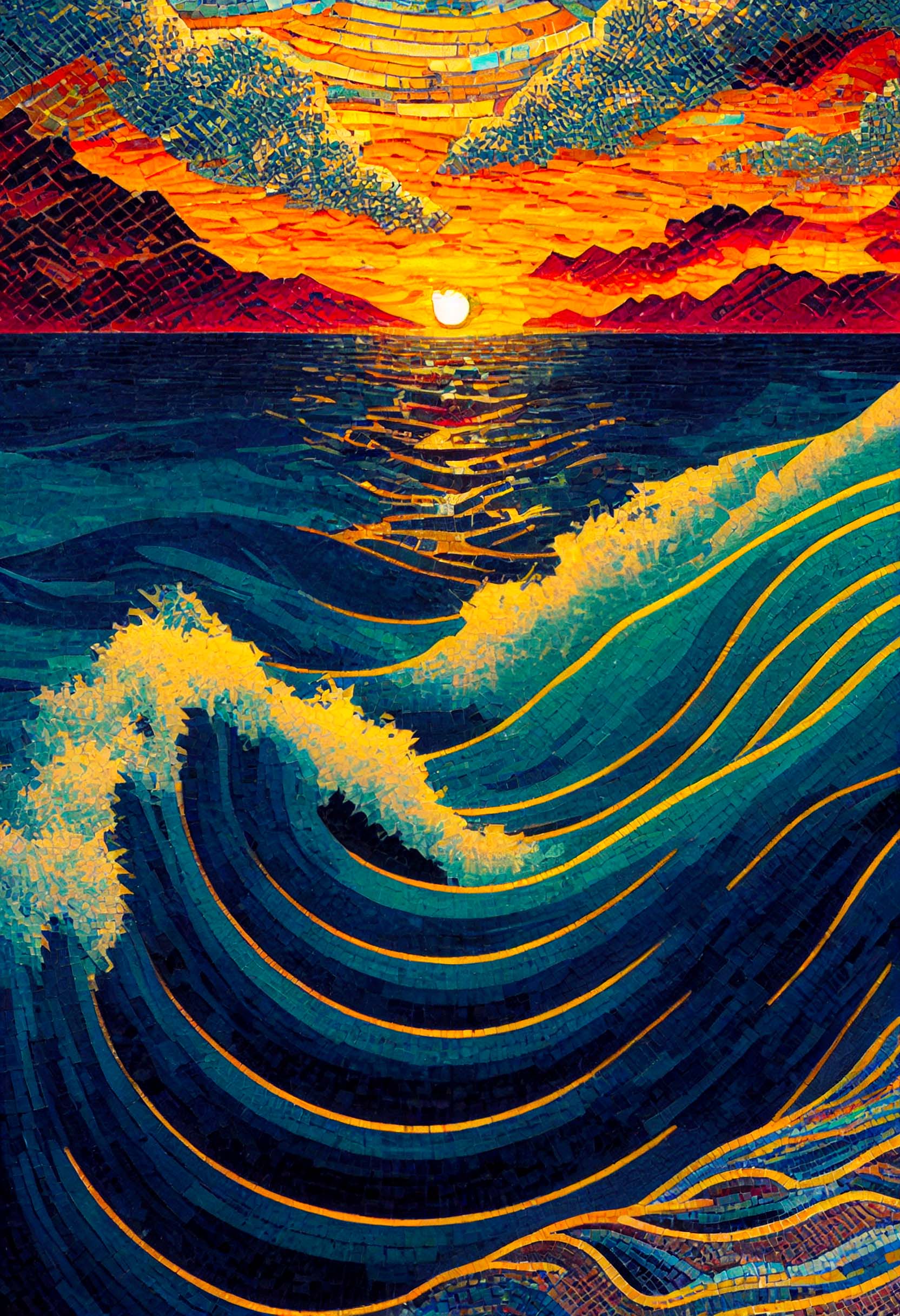 Tableau Vagues Dorées