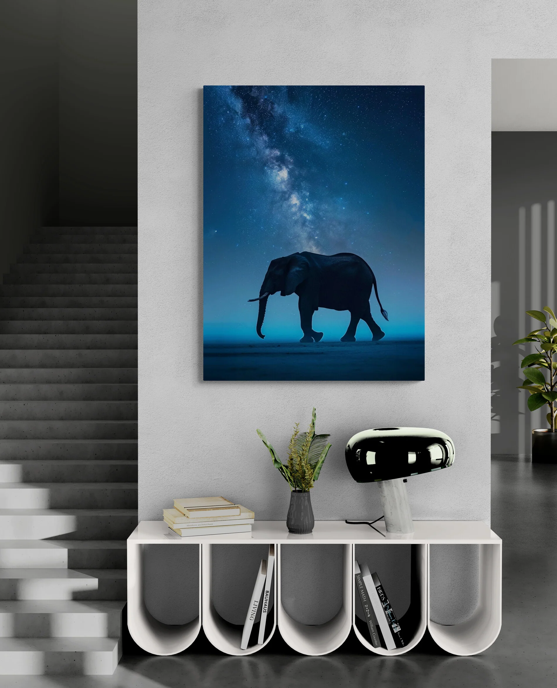 Tableau moderne éléphant Ciel Étoilé mystique