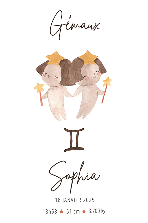 GÉMEAUX Horoscope - Cadeau Personnalisé Bébé