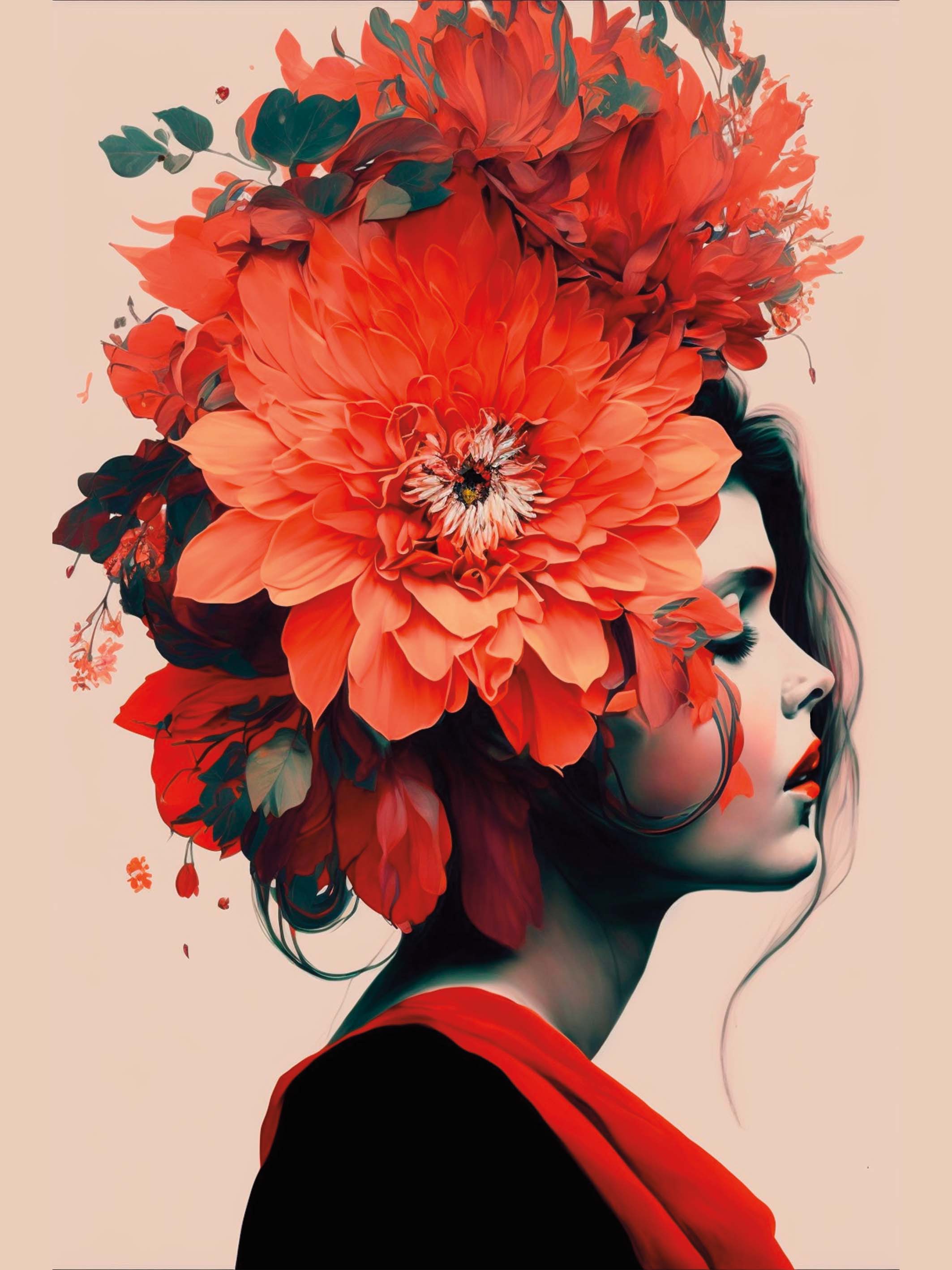 Femme fleurs et charme provocant