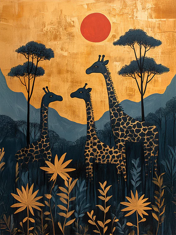 Tableau Girafes au Coucher de Soleil