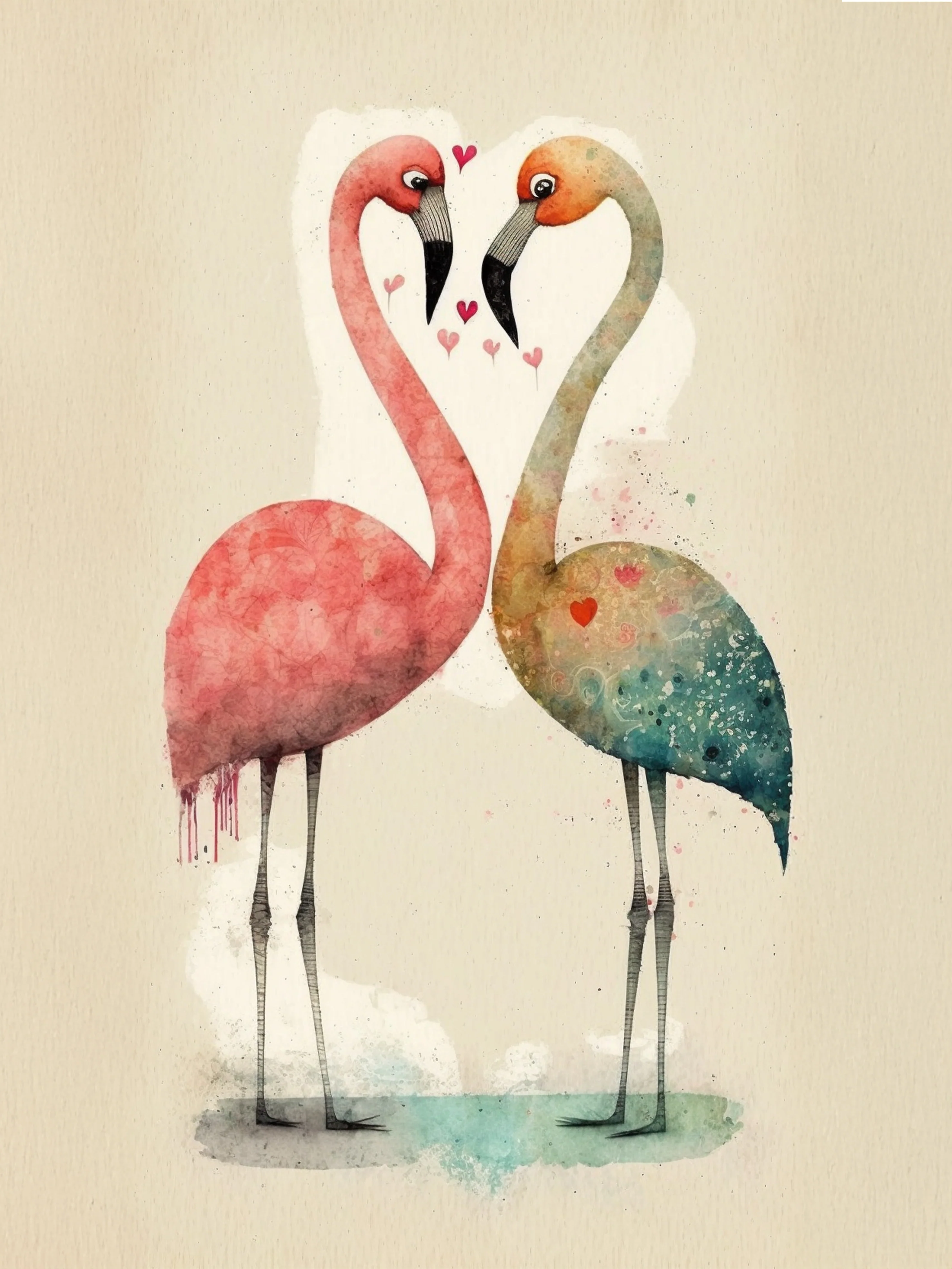 Flamants roses en amour