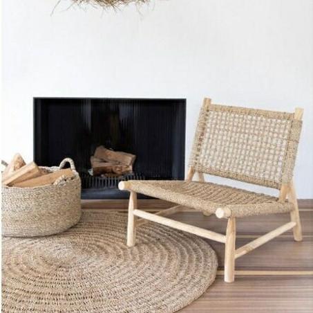 Fauteuil artisanal en bois de teck, et les assises sont tissées avec des fibres naturelles de sisal Siège Boho, siège en rotin, chaise longue, fauteuil marocain