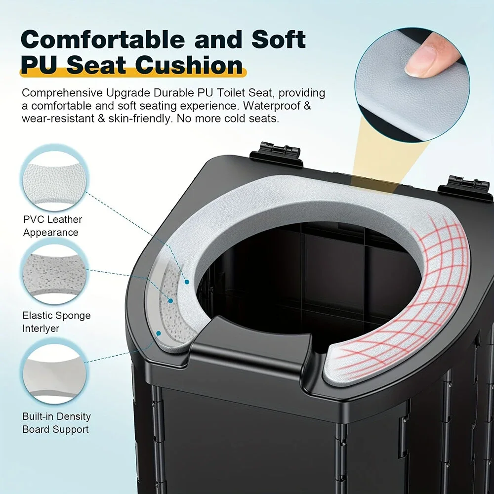 Portable Folding Toilet with Cover, Mobile Camping Toilet, Compact Travel Potty