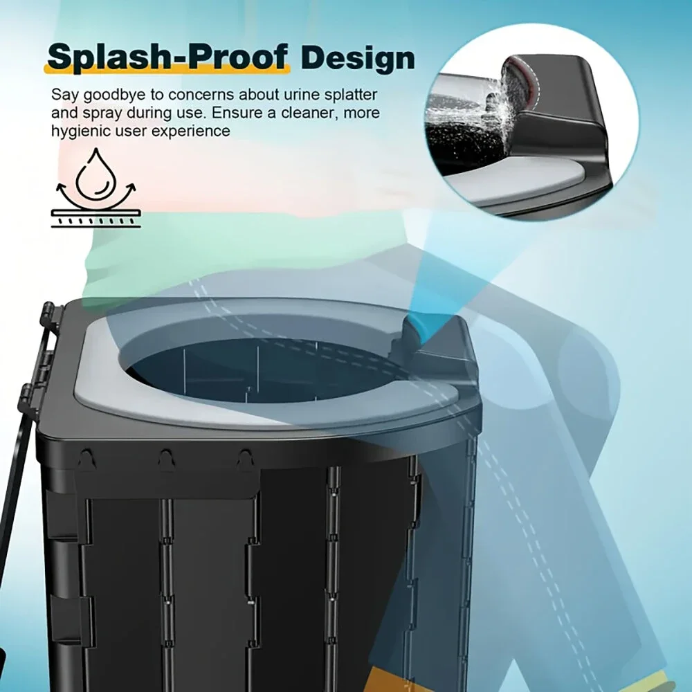 Portable Folding Toilet with Cover, Mobile Camping Toilet, Compact Travel Potty