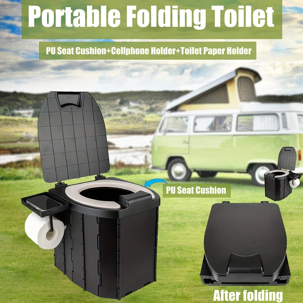 Portable Folding Toilet with Cover, Mobile Camping Toilet, Compact Travel Potty