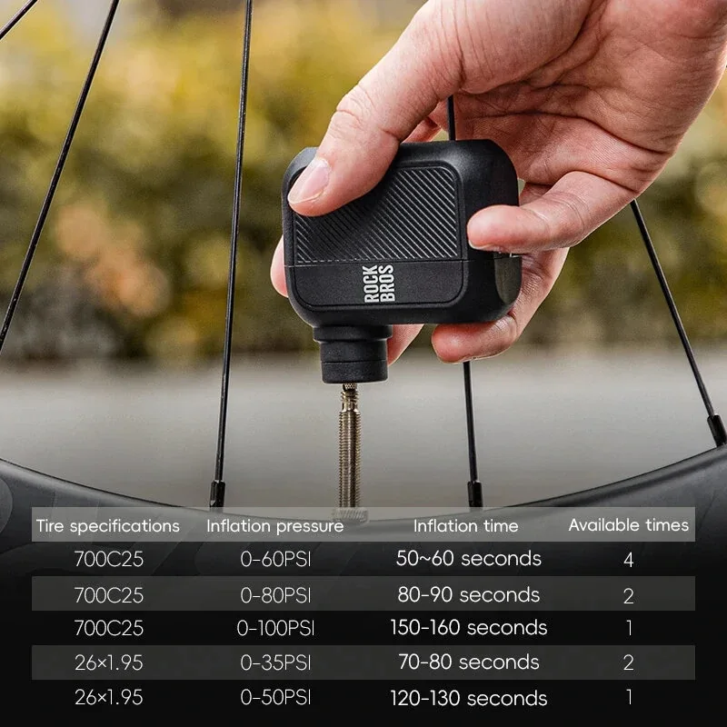 ROCKBROS Mini Electric Air Pump 100PSI Inflation Power One-touch