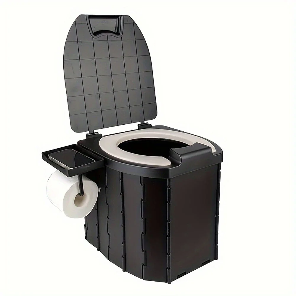 Portable Folding Toilet with Cover, Mobile Camping Toilet, Compact Travel Potty