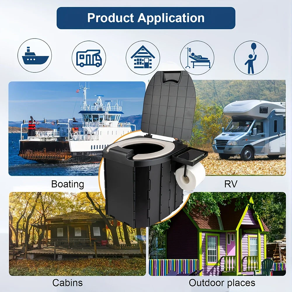 Portable Folding Toilet with Cover, Mobile Camping Toilet, Compact Travel Potty