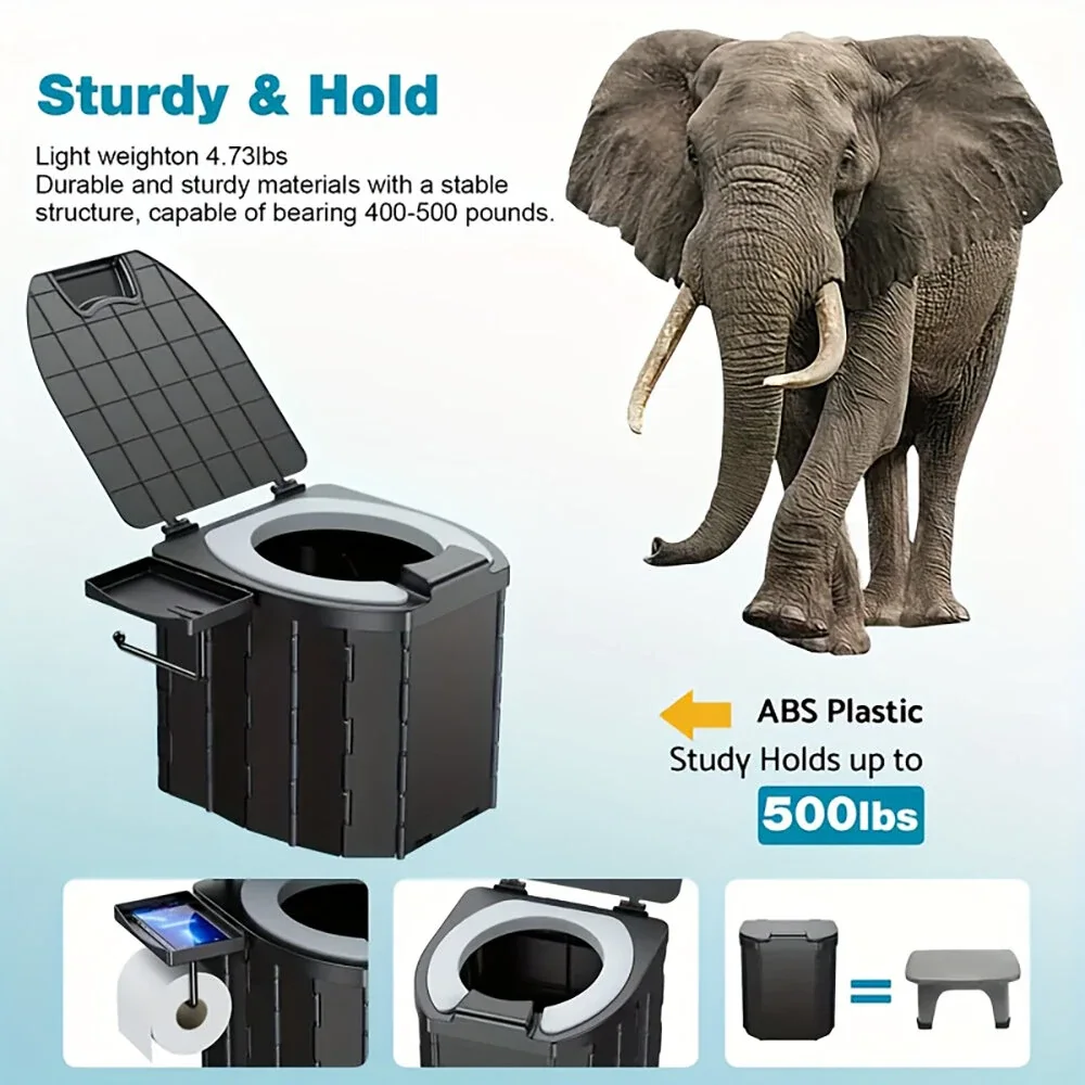 Portable Folding Toilet with Cover, Mobile Camping Toilet, Compact Travel Potty