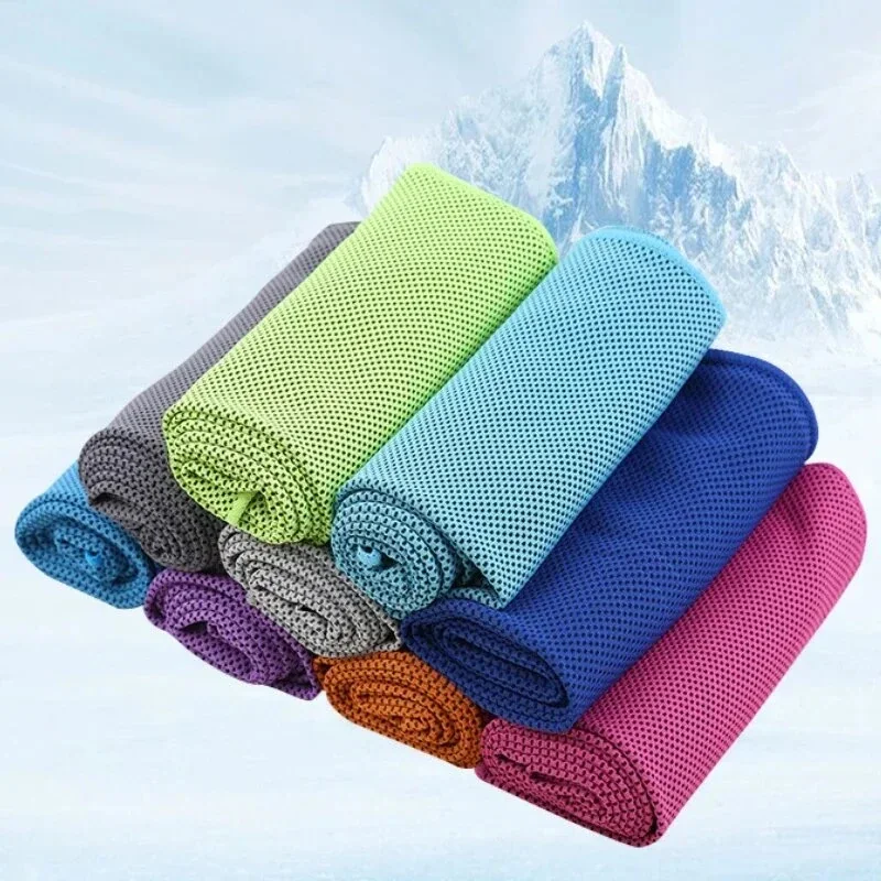 KALOAD 1pcs Portable Quick Drying Summer Cooling Towel with Round Silicone Box Soft Breathable Scarves for Sports Gym Running Yoga Fitness - Sky Blue