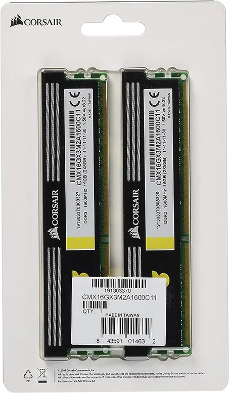 Corsair CMX 16GX3M2A1600C11 XMS3 16GB (2X8GB) DDR3 1600 MHZ CL11 Mémoire pour Ordinateur de Bureau