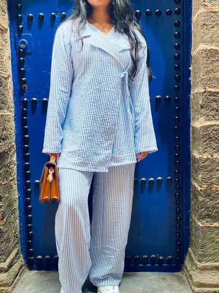 Ensemble en lin rayé - Confort oversize & style bohème