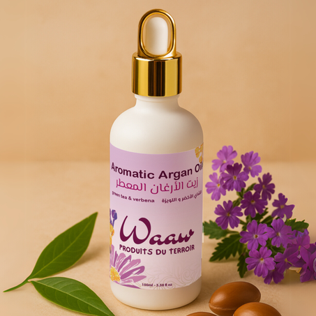 Huile d’argan au thé vert & verveine - زيت الأركان بالشاي الأخضر واللويزة