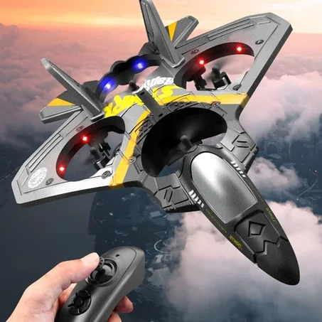 لعبة  طائرة تعمل بالتحكم عن بعد مع أضواء LED هدية للأطفال المبتدئين باللون الأزرق
