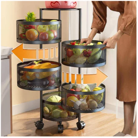 أرفف تخزين معدنية متينة مكونة من 5 سلة فواكه والخضروات