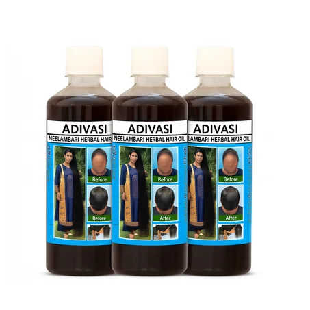 زيت شعر نيلامباري الأيورفيدي من أديفاسي - عبوة من 3 قطع (200 مل لكل عبوة) | تركيبة عشبية فعالة لنمو الشعر وتقويته