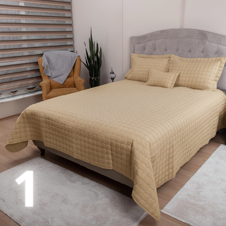 Couvre-lit 4 pièces de luxe – Tissu matelassé doux et élégant (250×260 cm)