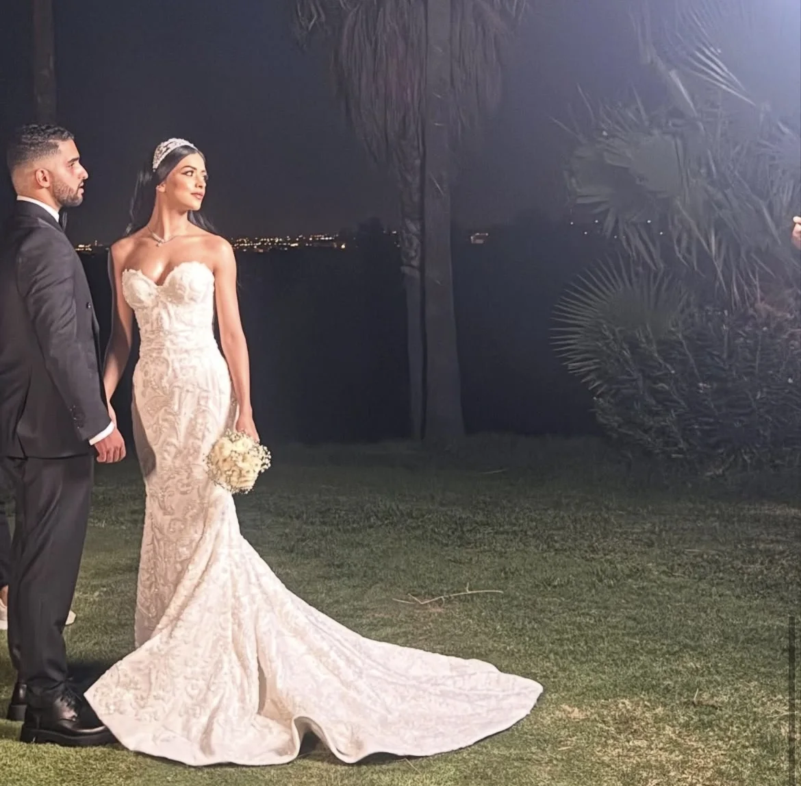A strapless Lace Mermaid Gown
