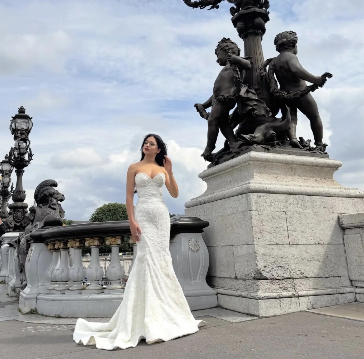 A strapless Lace Mermaid Gown