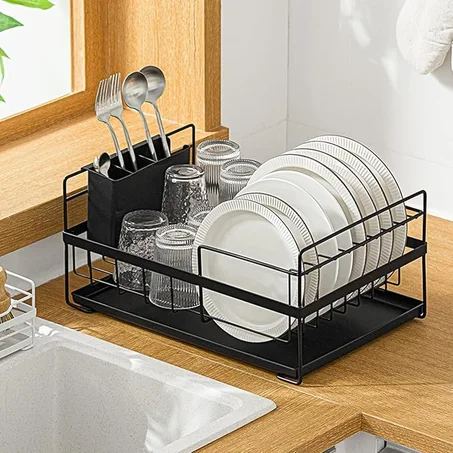 Dish Drainers Deluxe Dish Drainer Drying Rack Dish Drying Rack|Multifunction Compact Dish Rack Drainboard Set|Dish Drainerrust-Proof Utensil Holder For Kitchen Counter|Black Large-Capacity S