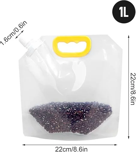 10 Pack Reusable Moisture Proof Airtight Bags with Funnel, Clear Food Storage Bags for Beans, Cereal Storage