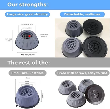 Washer Dryer Anti Vibration Pads with Suction Cup Feet, Foot Pad for Fridge Washing Machine Leveling Feet Anti Walk Pads Shock Absorber Furniture Lifting Base(4 Piece).