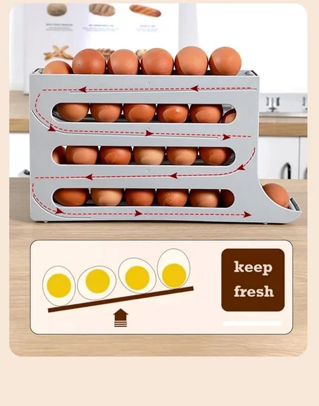 24 Eggs Egg Holder for Fridge,4 Tiers Egg Container,Auto Rolling Fridge Egg Organizer for Refrigerator,Space-Saving Egg Dispenser Holder,Fridge Egg Rack (White, 1pack)
