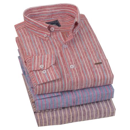 قميص كتان مقلم اكمام طويلة -L90