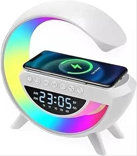 Lámpara de mesa con altavoz Bluetooth inteligente RGB de LSM Market, caja de sonido con cargador Bluetooth por inducción, carga inalámbrica, luz nocturna ambiental