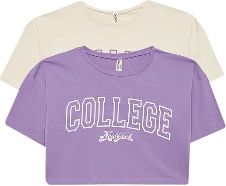 Blusa de manga corta con cuello redondo de dos piezas para niñas Defacto