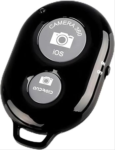 Control remoto Bluetooth Verox para selfie stick para crear videos y fotos con 2 botones de clic compatibles con teléfonos inteligentes y tabletas iOS y Android - Negro