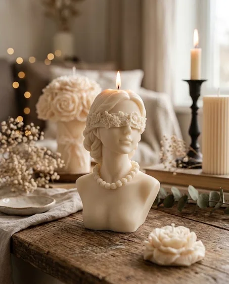 Bougie Sculpturale "La Muse Voilée" - Buste Antique Décoratif