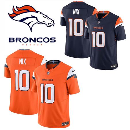 Denver Broncos #10 Bo Nix Orange and Navy  2024 Draft Vapor Limited Stitched Jersey
